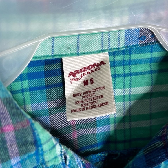 Girls Arizona Green Plaid Button Up Shirt Long Sleeve Size 5 - Picture 3 of 5